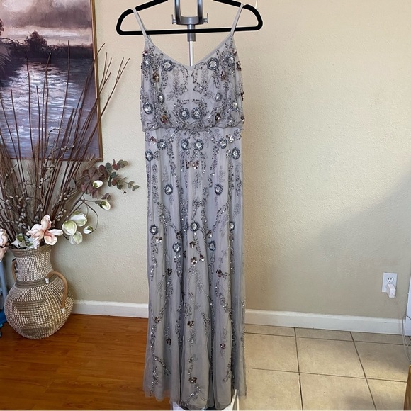 Adrianna Papell Floral Beaded Gown Serenity Multi size 4 - Picture 3 of 16